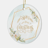 テキストカスタマイズ金ゴールドのクリスマス結婚した セラミックオーナメント (左)