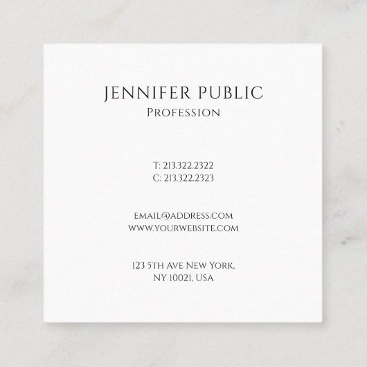 テキストカスタムをここにモダンシンプルテンプレート スクエア名刺 (裏面)