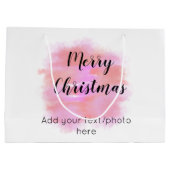 テキストシンプル写真を追加しますミニマル陽気なクリスマス ラージペーパーバッグ (裏面)