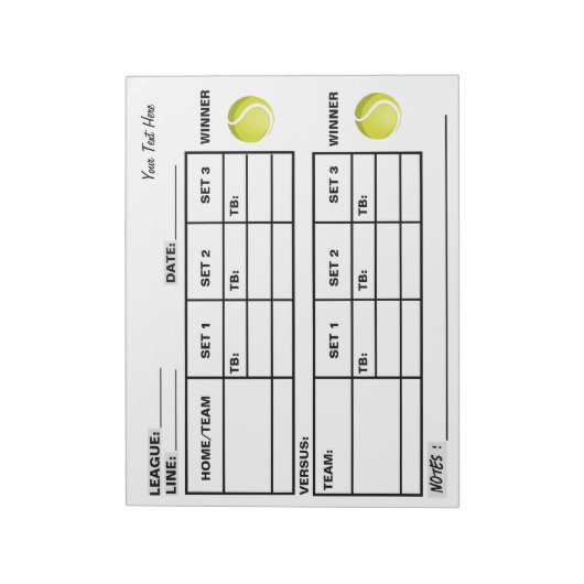 テキストテニスコアパッドのテニスコアシートを追加する ノートパッド (回転)