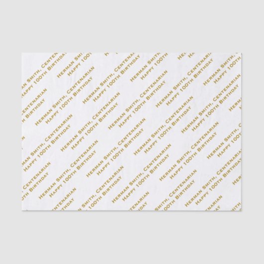 テキストパターン全体のプリント金ゴールド/白 薄葉紙 (正面)