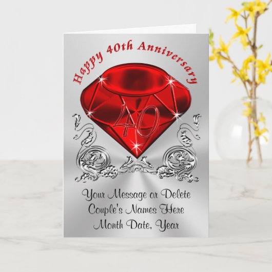 テキストパーソナライズされた付きRuby記念日カード カード (黄色い花)