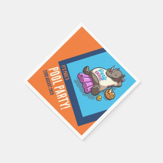 テキストパーティー動物のRhinoプール漫画の追加 スタンダードカクテルナプキン (角)