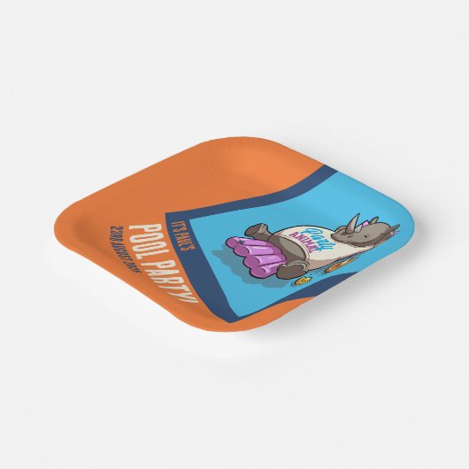 テキストパーティー動物のRhinoプール漫画の追加 ペーパープレート (傾斜あり)