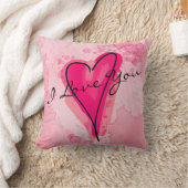 テキストピンクの水色ハート クッション (ブランケット)