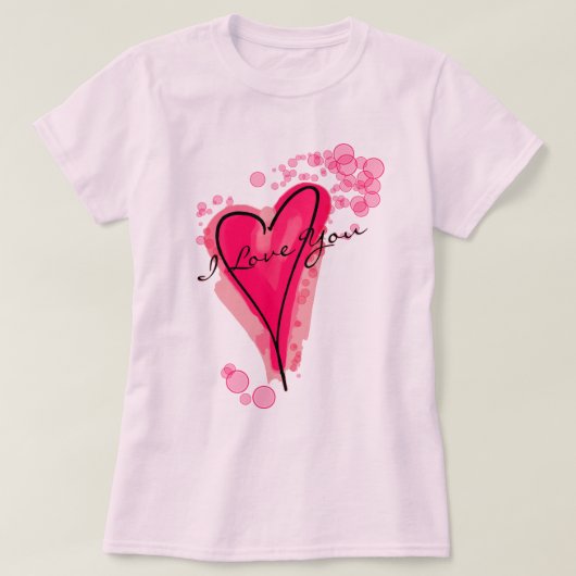 テキストピンクの水色ハート Tシャツ (デザイン正面)