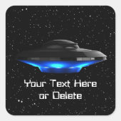 テキストブルークールエイリアンソーサー飛んでいる宇宙UFO スクエアシール (正面)