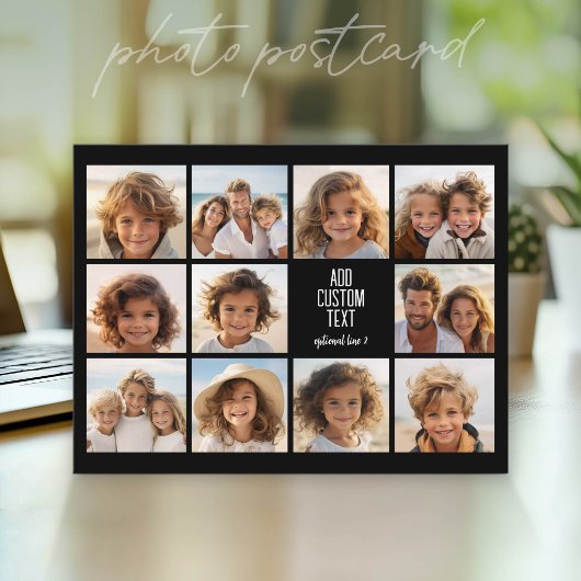 テキストブロック付きフォトコラージュ - 11枚の写真 2行 ポストカード