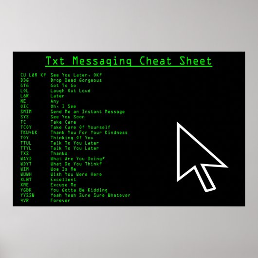 テキストメッセージチートシート ポスター (正面)