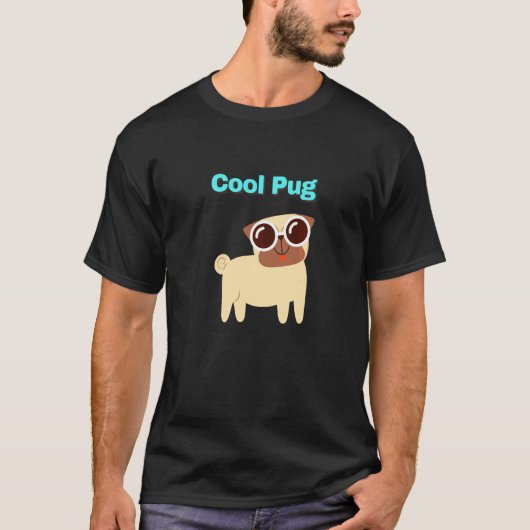 テキスト付きのクールなパグ犬 Tシャツ (正面)