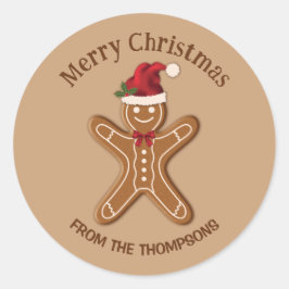 テキスト付きのフェスティブなジンジャーブレッド クリスマス クッキー ラウンドシール