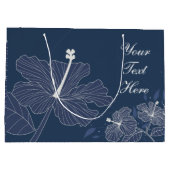 テキスト付きネイビー花柄植物紙ギフトバッグ ラージペーパーバッグ (裏面)