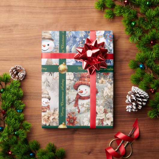 テキスト入り雪だるまクリスマス包装紙 ラッピングペーパー (クリスマスギフト)