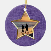 テキスト写真：紫色の星形の写真枠 セラミックオーナメント (正面)