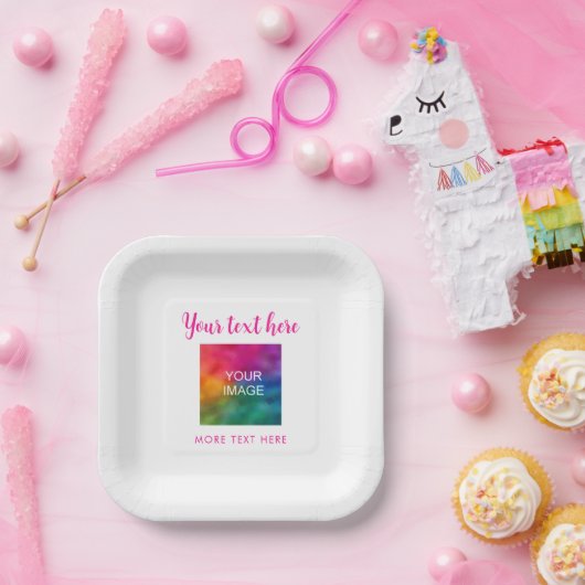 テキスト名写真画像はこちらピンク&ホワイト ペーパープレート (パーティー)
