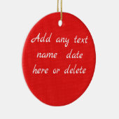 テキスト国の赤いBurlapプレーン無地のカラーの追加 セラミックオーナメント (右)