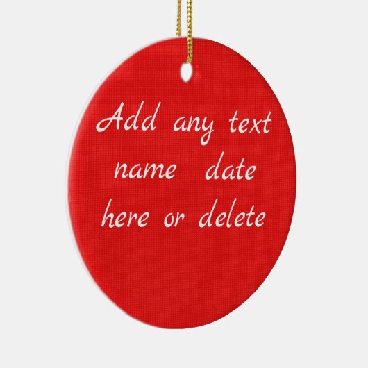 テキスト国の赤いBurlapプレーン無地のカラーの追加 セラミックオーナメント (右)