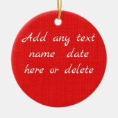 テキスト国の赤いBurlapプレーン無地のカラーの追加 セラミックオーナメント (正面)