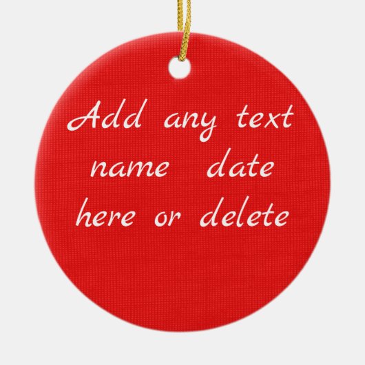 テキスト国の赤いBurlapプレーン無地のカラーの追加 セラミックオーナメント (正面)