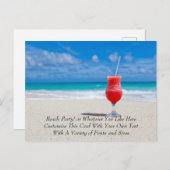 テキスト用のビーチテンプレートの熱帯飲料 案内ポストカード (正面/裏面)