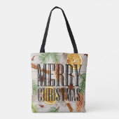 テキスト素朴な木モダンの松の円錐クリスマスを追加する トートバッグ (裏面)