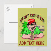 テキスト追加可 赤い帽子のサンタ クリスマス ポストカード (正面/裏面)