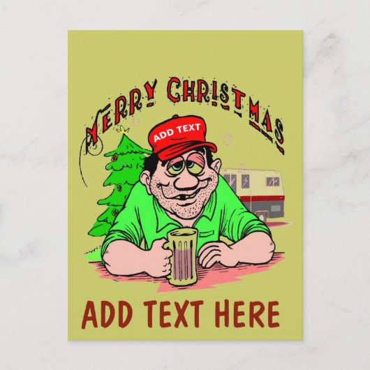 テキスト追加可 赤い帽子のサンタ クリスマス ポストカード (正面)