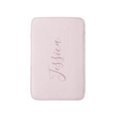 テキスト |エレガントなスクリプトと柔らかい赤面ピンク バスマット (正面縦)