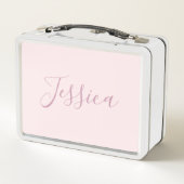 テキスト |エレガントなスクリプトと柔らかい赤面ピンク メタルランチボックス (裏面)