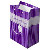 テキスト |エレガントクリスマスパープルサテン ミディアムペーパーバッグ (正面アングル)