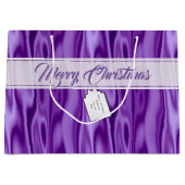 テキスト |エレガントクリスマスパープルフェイクサテン ラージペーパーバッグ (正面)