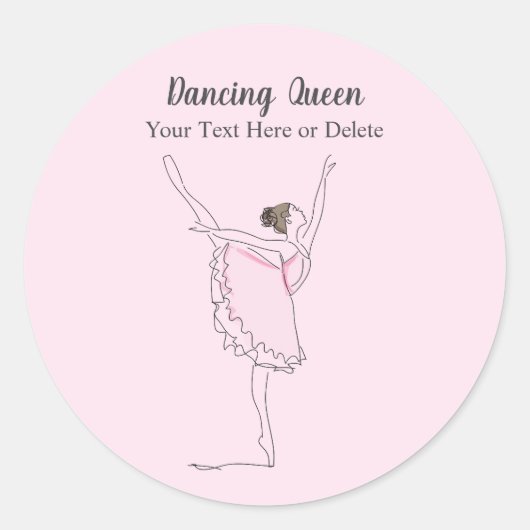 テキスト&カラー赤面ピンクバレエダンサーTutu ラウンドシール (正面)