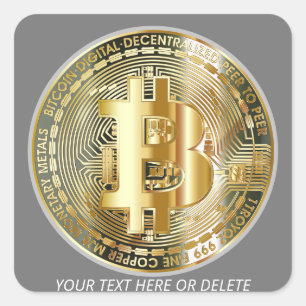 テキスト/カラー金ゴールド/シルバービットコイン暗号通貨 スクエアシール