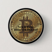 テキスト/カラー金ゴールドBitcoin Crypto Currency Money 缶バッジ (正面)