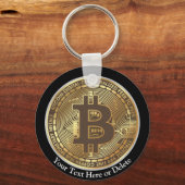 テキスト/カラー金ゴールドBitcoin Cryptocurrency Money キーホルダー (正面)