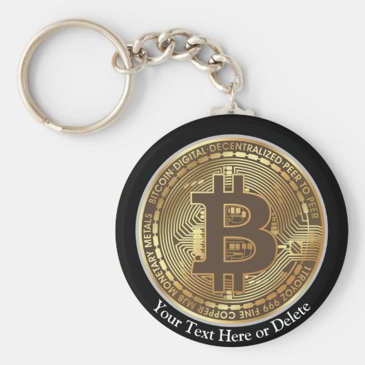 テキスト/カラー金ゴールドBitcoin Cryptocurrency Money キーホルダー (正面)