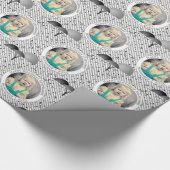 テキスト。フォトグレー/白のシンプルストライプ ラッピングペーパー (角)