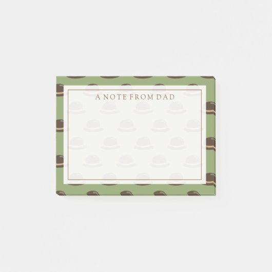 テキスト |ボウリングをする人、 クリケットの投手帽子ブラウン&グリーン ポストイット (正面)