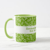 テキスト: 100番目の誕生日番号パターン緑 マグカップ (左)