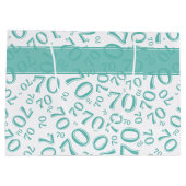 テキスト： 70番目の誕生日ティール（緑がかった色）番号70パターン ラージペーパーバッグ (裏面)