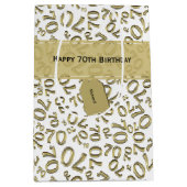 テキスト： 70番目の誕生日金ゴールド番号70パターン ミディアムペーパーバッグ (正面)