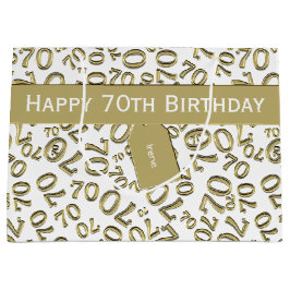 テキスト： 70番目の誕生日金ゴールド番号70パターン ラージペーパーバッグ