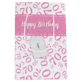 テキスト： 70誕生日ピンク数値70パターン ミディアムペーパーバッグ (正面)