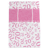 テキスト： 70誕生日ピンク数値70パターン ミディアムペーパーバッグ (裏面)