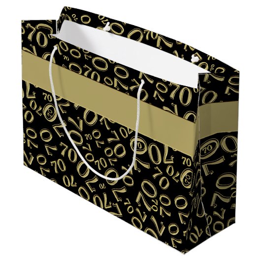 テキスト： 70誕生日ブラック/金ゴールド番号70 ラージペーパーバッグ (裏面アングル)