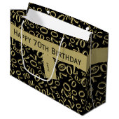 テキスト： 70誕生日ブラック/金ゴールド番号70 ラージペーパーバッグ (正面アングル)