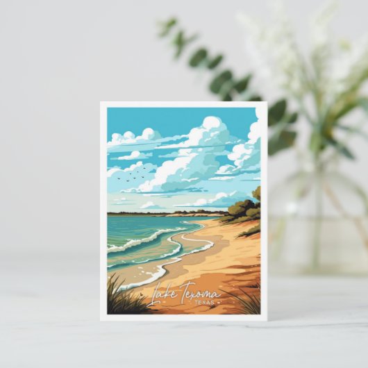 テキソマ湖テキサス州トラベルヴィンテージイラストレーション ポストカード (スタンド正面)