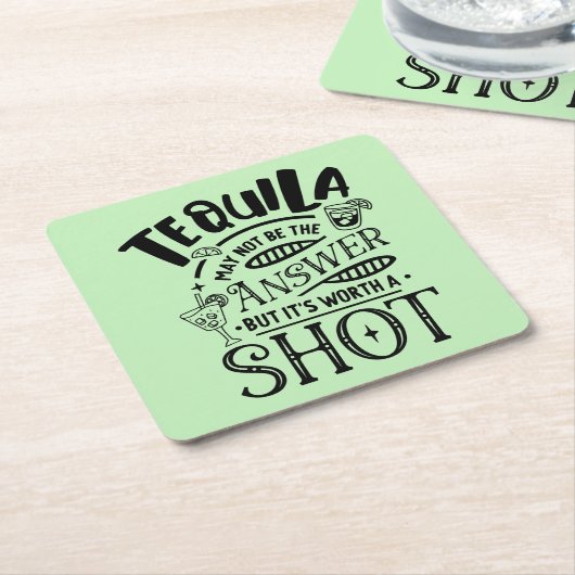 テキラおもしろいは答えにならないかもしれない スクエアペーパーコースター (アングル)
