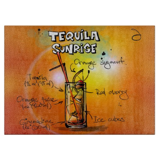 テキラサンライズカクテルレシピ装飾 カッティングボード (正面)