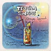 テキラサンライズカクテル(#7 /12ドリンクレシピセット) スクエアペーパーコースター (正面)